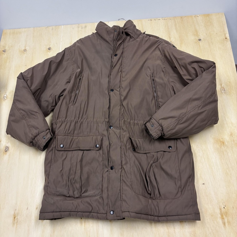 Vintage Windbreaker Coat Mens XL Brown Full Zip Insulated Winter Parka Hong Kong